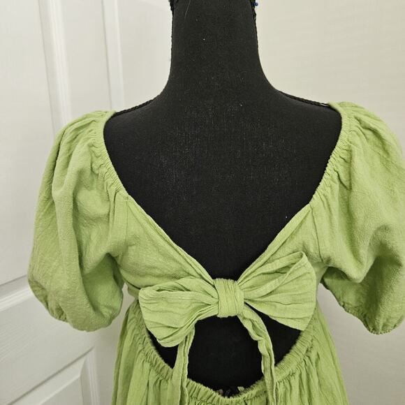 Hesperus Lime Green Mini Dress Puff Sleeves Semi Backless Size M - Picture 6 of 11